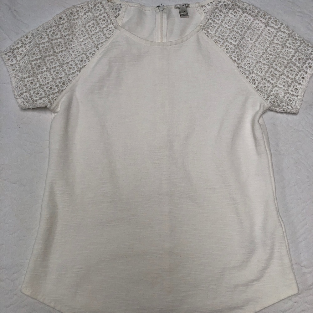 JCrew Petite XS lacy short sleeved cream t shirt